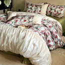 GobekUsa French Rustic Rose Flowers Duvet Set with Pleated Ruffles & Egyptian Cotton