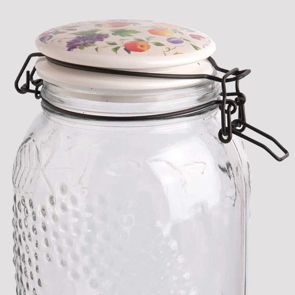 LARGE Fresh Fruit Embossed Glass Canisters, Set of 2