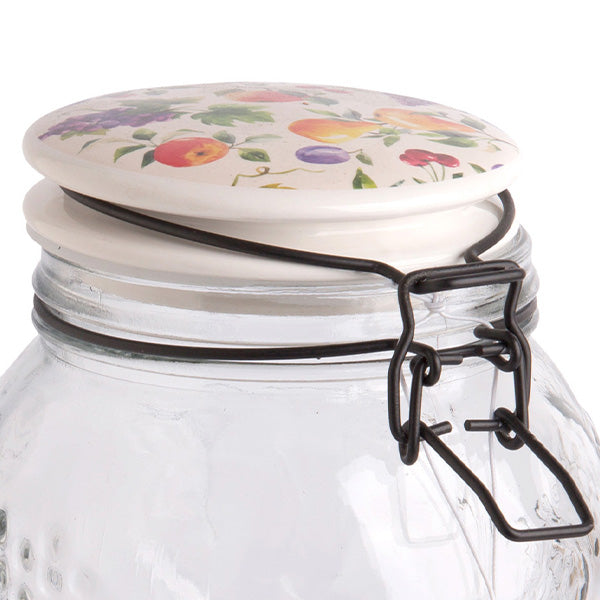 LARGE Fresh Fruit Embossed Glass Canisters, Set of 2