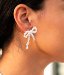 Freshwater White Pearl Bow Post Earrings