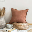 Fringed earth tone linen pillow cover living room decor by Decorbites