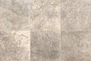 Frontier20 Travertine Cross Cut Silver Coping & Stair Tread Corner Left Look Porcelain Moldings 12x24