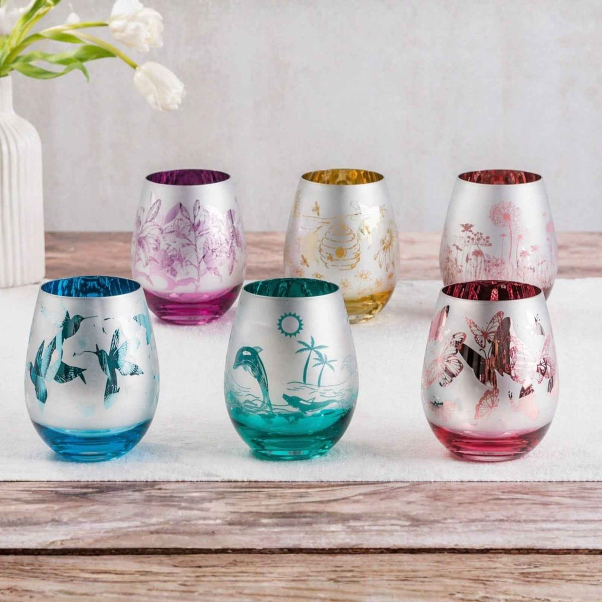 Pink Butterfly Stemless Wine Glasses, photo 7 of 7