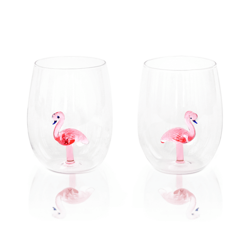 3D Flamingo Stemless Wine Glasses