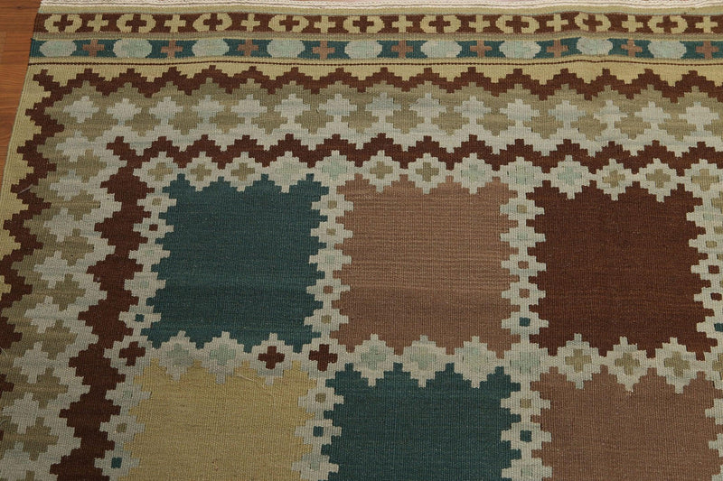 5'5" x 7'4" Handmade Turkish Kilim wool reversible Area rug Southwestern Aqua