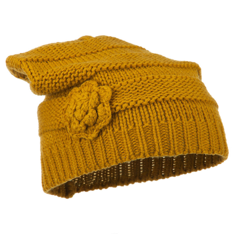 Flower Knit Long Beanie