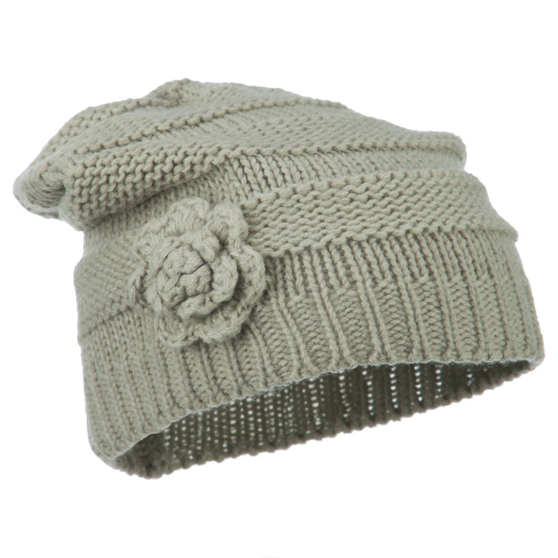 Flower Knit Long Beanie