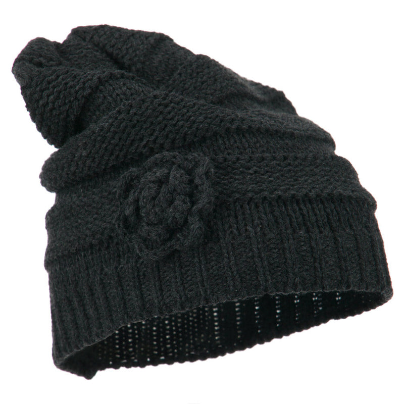 Flower Knit Long Beanie