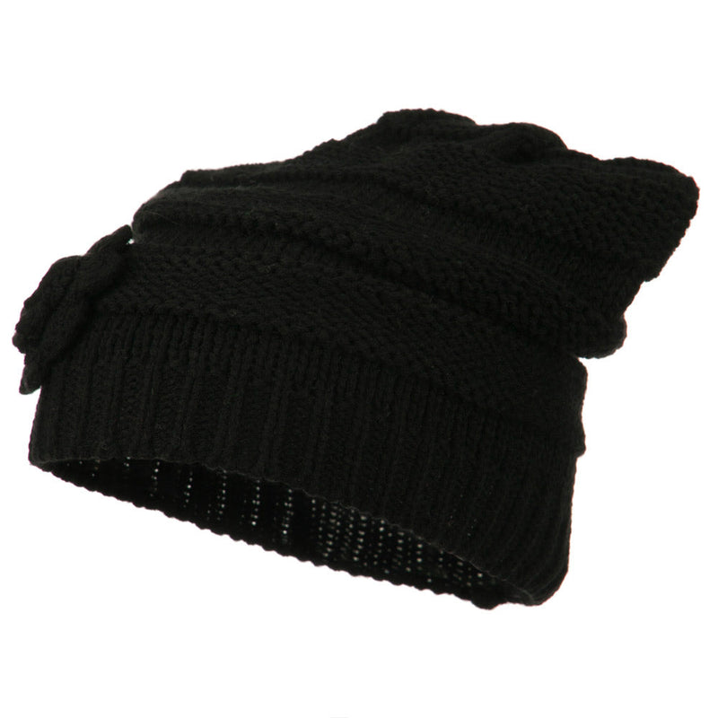 Flower Knit Long Beanie