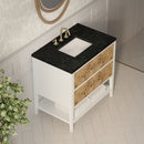 James Martin Olena 36" Single Bathroom Vanity, Polished White and Light Mappa Burl