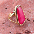 Pink Fuchsia Agate and Golden Abstract Ring