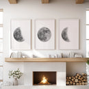 Moon Phases Set of 3 Prints. Black and White Lunar Cycle by Wall Art Set