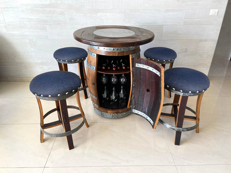 Limited Colorways - Oak Wine Barrel Whiskey Barrel Pub Table Set, Storage, Bar Stools, Home Bar, Man Cave, Whiskey Cabinet, Whiskey Barrel Bar, Glass Top