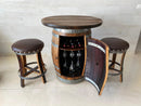 Multi-Use Whiskey & Wine Barrel Bar Set — Glass Top, Cabinet Storage