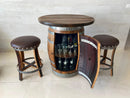 Multi-Use Whiskey & Wine Barrel Bar Set — Glass Top, Cabinet Storage