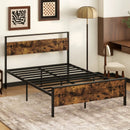 King Metal Bed Frame Industrial Platform Bed with Wooden Headboard by LJGDeals