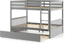 Full over Full Bunk Bed Platform Wood Bed with Ladder by LJGDeals