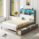Full Size Bed Frame with Bookcase Headboard and LED Lights-Gray by LJGDeals