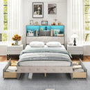 Full Size Bed Frame with Bookcase Headboard and LED Lights-Gray by LJGDeals