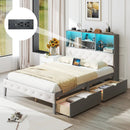 Full Size Bed Frame with Bookcase Headboard and LED Lights-Gray by LJGDeals