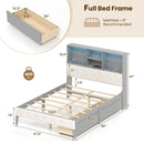 Full Size Bed Frame with Bookcase Headboard and LED Lights-Gray by LJGDeals