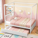 Full Size Canopy Bed with Trundle Wooden Platform Bed Frame Headboard by LJGDeals