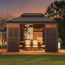 Alora Terrace Fully-Enclosed Outdoor Black Sunroom With Lockable Sliding Doors And Galvanized Double Steel Roof (SAK81634)