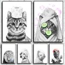 GobekUsa Funny Animal Bathroom Wall Art Canvas Print