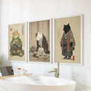 Japanese Ukiyo-e Style Cat Wall Art Set of 3. Tea Ceremony by Wall Art Set