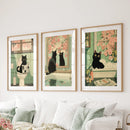 Funny Bathroom Poster. Japan Cat Pooping Wall Art Set of 3 by Wall Art Set