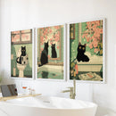 Funny Bathroom Poster. Japan Cat Pooping Wall Art Set of 3 by Wall Art Set