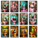 GobekUsa Funny Cat Bathroom Canvas Wall Art