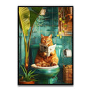 GobekUsa Funny Cat Bathroom Wall Art Print