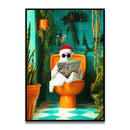 GobekUsa Funny Cat Bathroom Wall Art Print