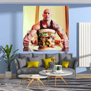 Funny muscular man blueberry pancakes tapestry wall hanging bedroom decor by Decorbites