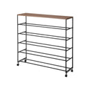 Rolling Five-Tier Shoe Rack (34.25" H)  - Steel + Wood