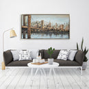 Hand Painted Acrylic Wall Art New York Cityscape on a 55 x 28 Rectangular Canvas with a Champagne Wooden Frame