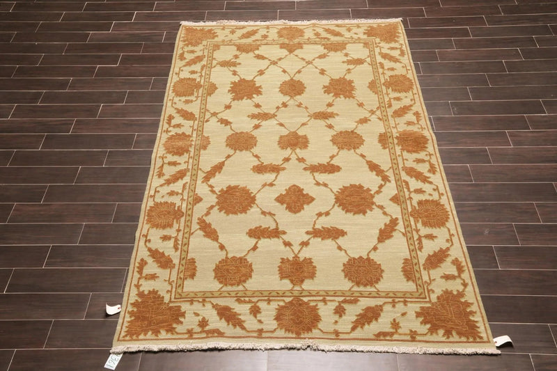6' x 9' Hand Knotted Wool & Silk High Low Pile Area Rug Beige