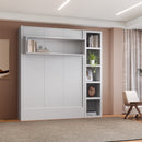 Easy-Lift Full Murphy Wall Bed in White with Bookshelf
