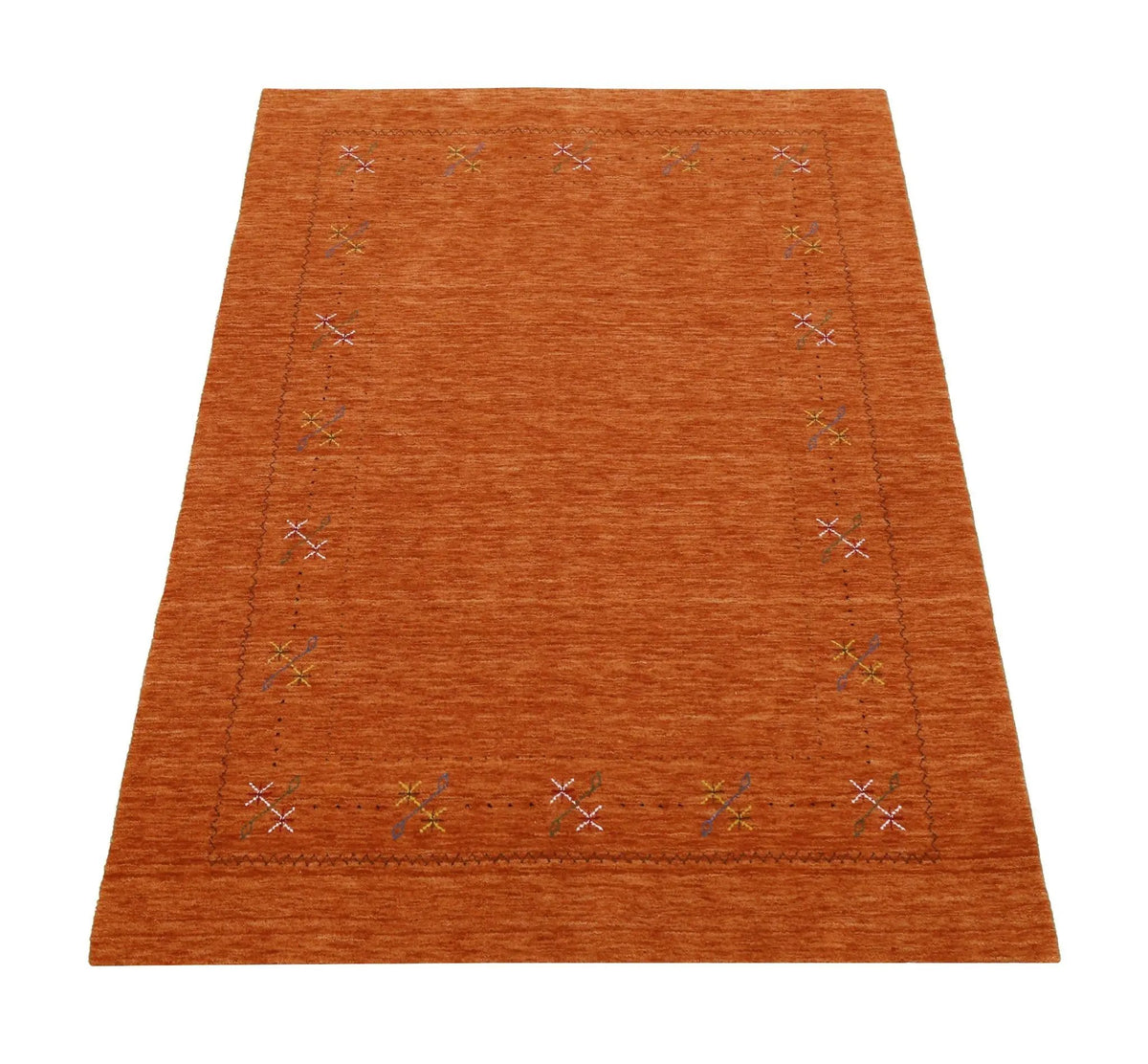 Orange Rust Gabbeh Wool Area Rug Hand Loomed with Traditional Colorful Border Design, photo 3 of 12