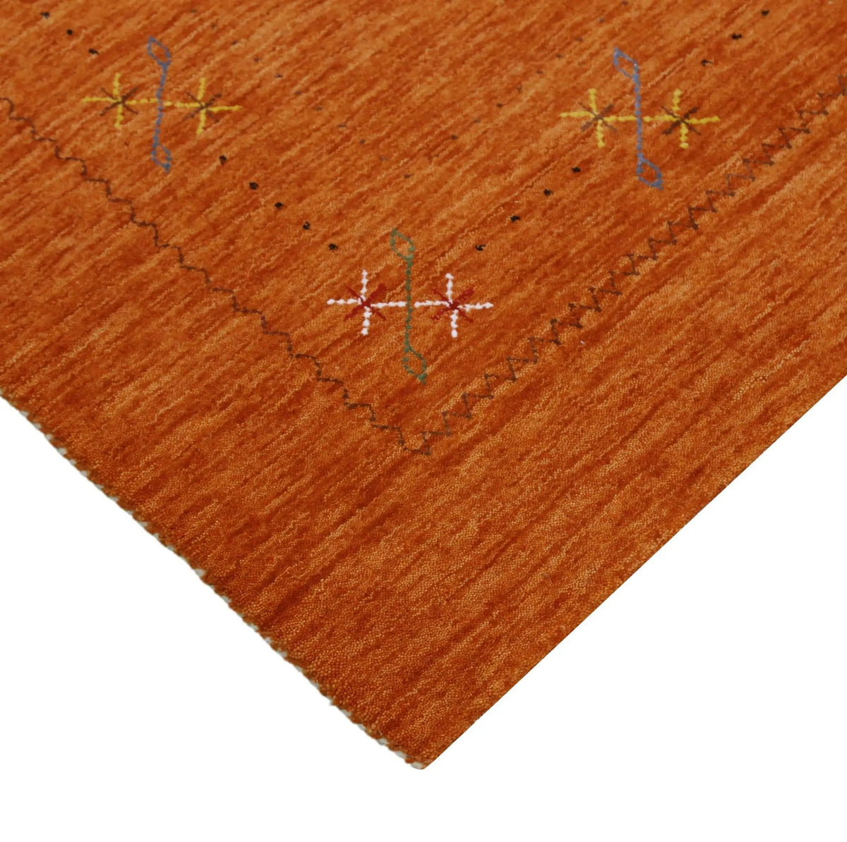 Orange Rust Gabbeh Wool Area Rug Hand Loomed with Traditional Colorful Border Design, photo 10 of 12