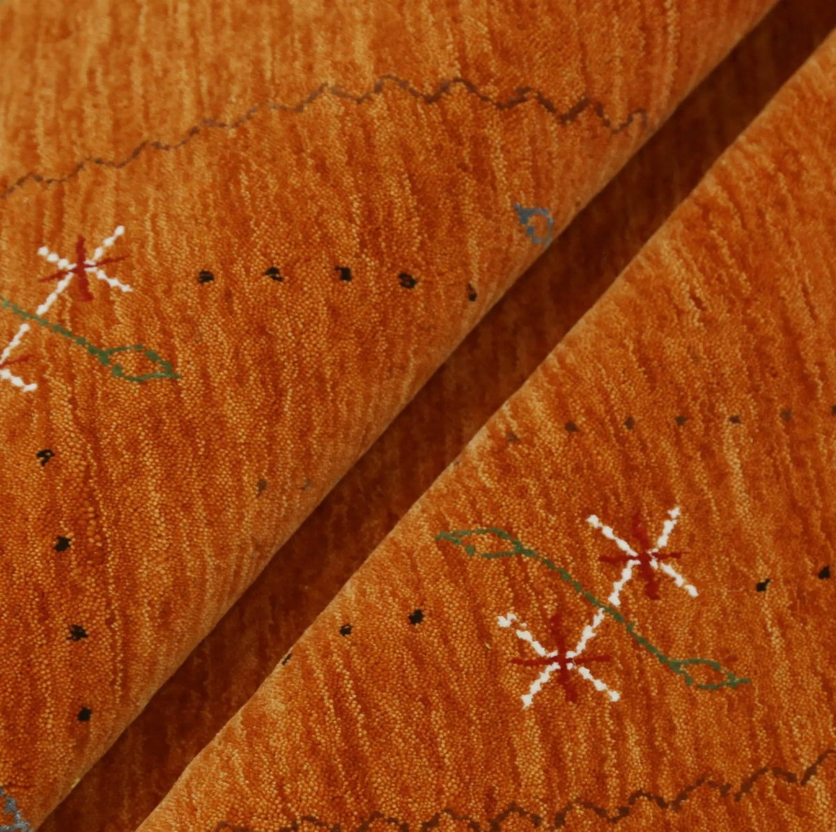 Orange Rust Gabbeh Wool Area Rug Hand Loomed with Traditional Colorful Border Design, photo 7 of 12