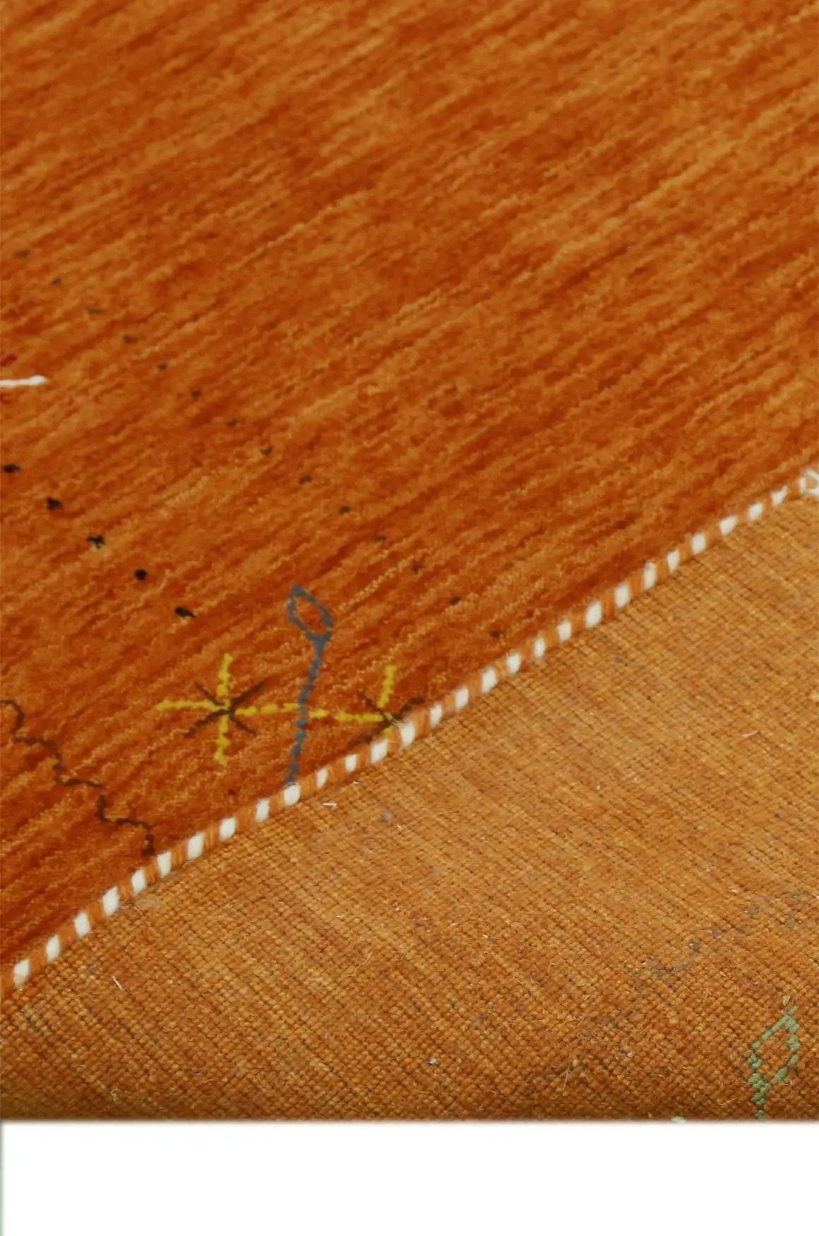Orange Rust Gabbeh Wool Area Rug Hand Loomed with Traditional Colorful Border Design, photo 11 of 12