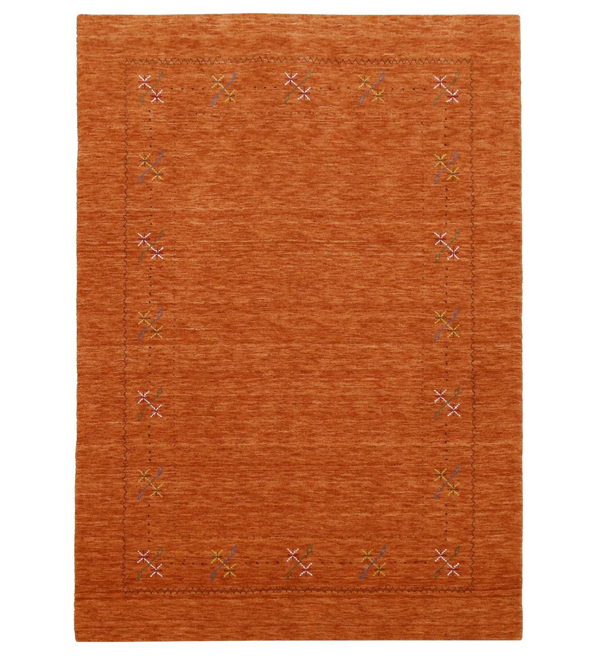 Orange Rust Gabbeh Wool Area Rug Hand Loomed with Traditional Colorful Border Design
