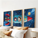 Outer Space Kids Wall Art. Rocket and Stars Nursery Prints by Wall Art Set