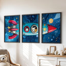 Outer Space Kids Wall Art. Rocket and Stars Nursery Prints by Wall Art Set