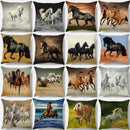 Galloping horse pillowcase vibrant linen cushion cover living room by Decorbites