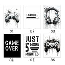 Modern black & white game controller wall art set of 6 bedroom prints by Decorbites