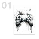 Modern black & white game controller wall art set of 6 bedroom prints by Decorbites