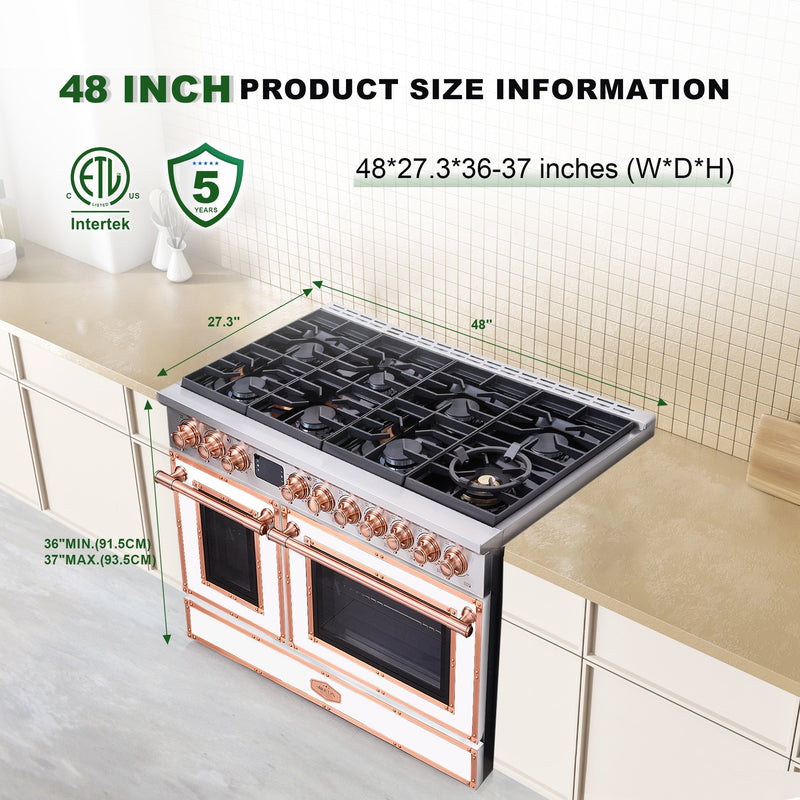 48“ Freestanding Custom Gas Range with 8 Sealed Burners Cooktop, Rapid Convection Oven, Natural Gas/LP Convertible - AK-G48N05A-3